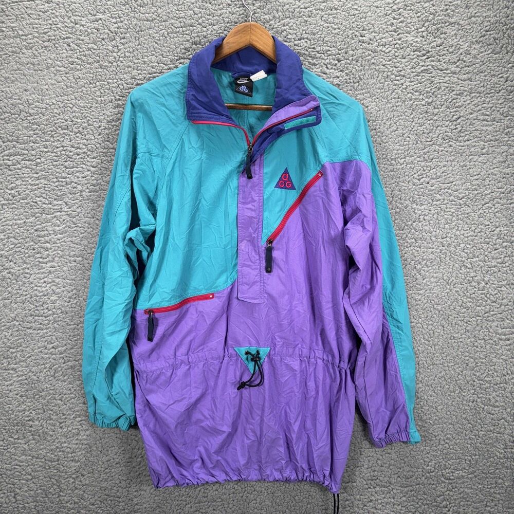 Vintage Nike ACG Windbreaker Jacket Mens Small Purple Teal 1/2 Zip Colorblock